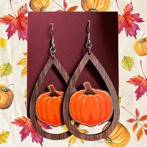 Pumpkin Wooden Drop Earrings